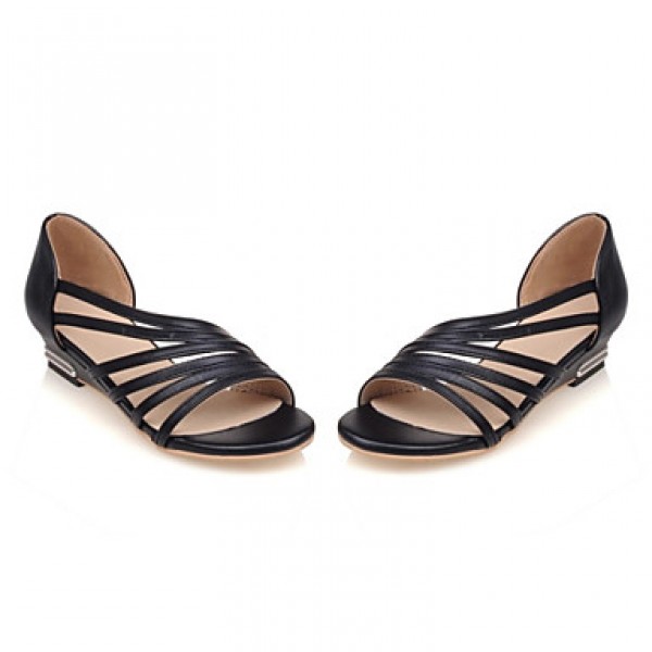 Women's Shoes Leatherette Wedge Heel Comfort / Open Toe Sandals Office & Career / Dress / Casual Black / Blue / Pink