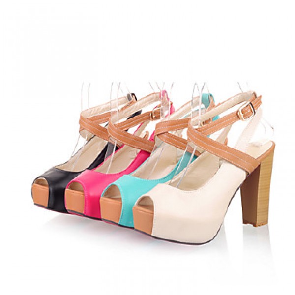 Women's Shoes Chunky Heel Heels/Open Toe Sandals Dress Black/Blue/Red/Beige